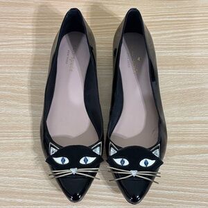 Kate Spade Natasha Embellished Cat Flats Black Patent Leather 8.5M